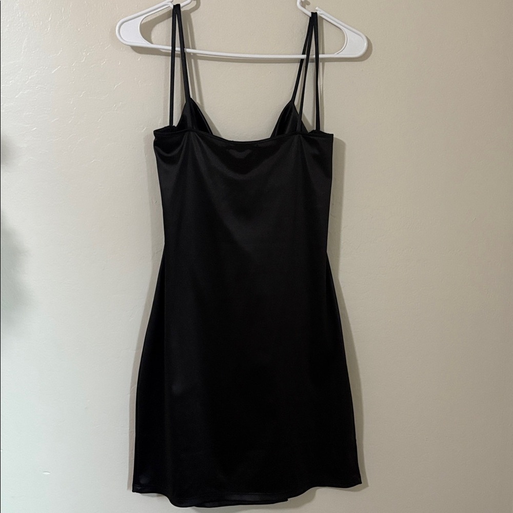 Chic Black Satin Mini Dress - Picture 6 of 6